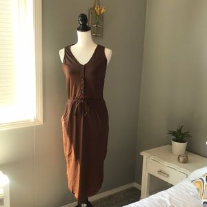 NWT SHEIN V-Neck Drawstring Waist Brown Dress Sz S